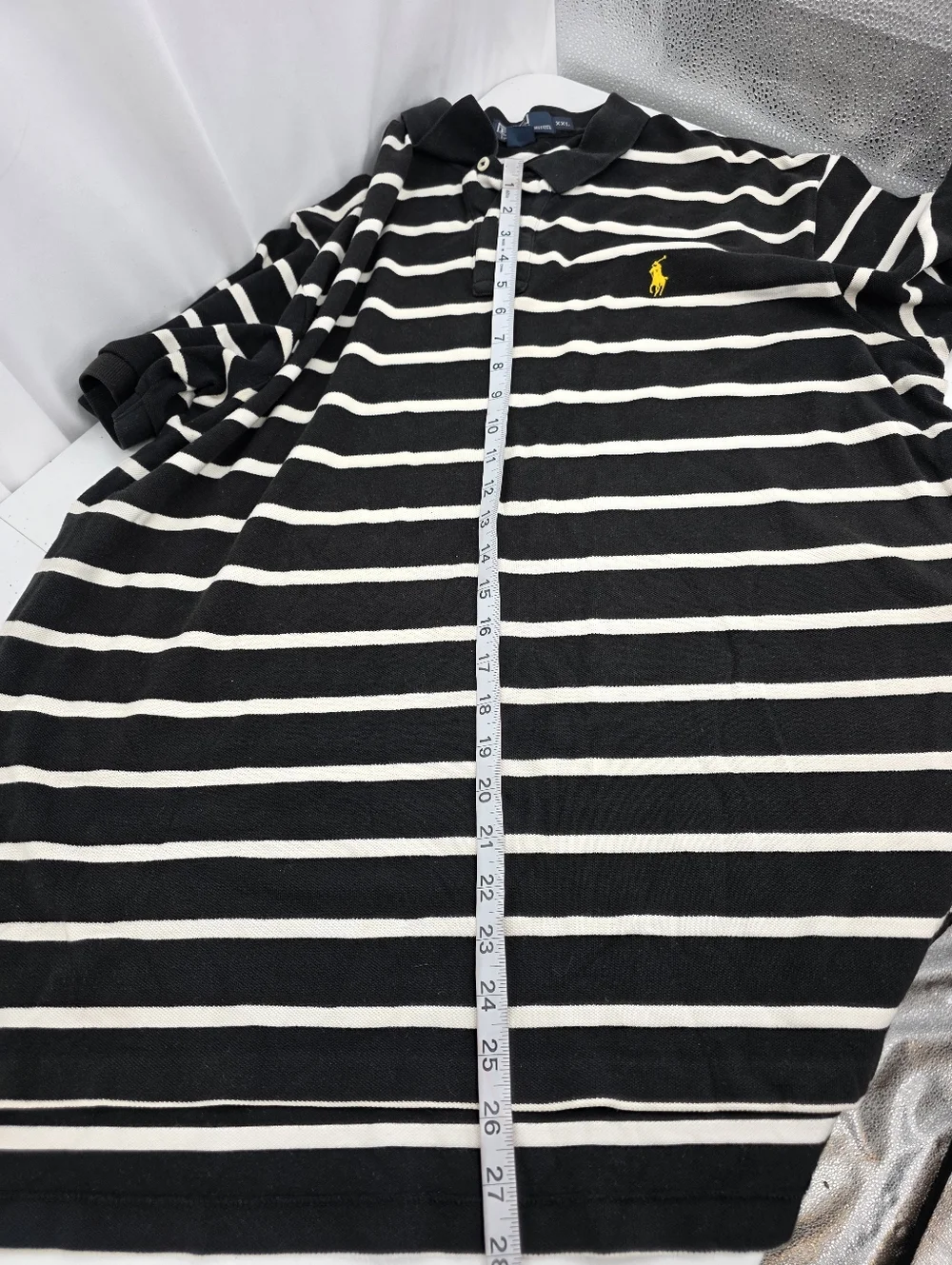 Vintage Polo Ralph Lauren Short Sleeve Pique Polo‎ Men XXL Black Cream Striped.